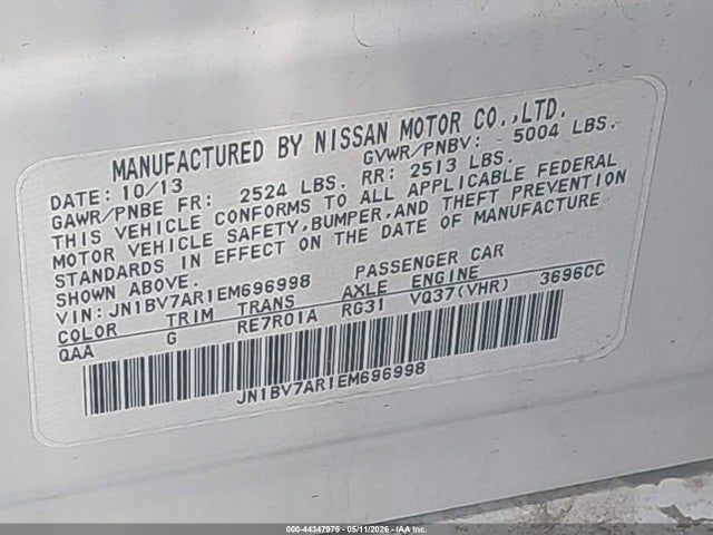 44347975 :رقم المزاد ، JN1BV7AR1EM696998 vin ، 2014 Infiniti Q50 Premium مزاد بيع