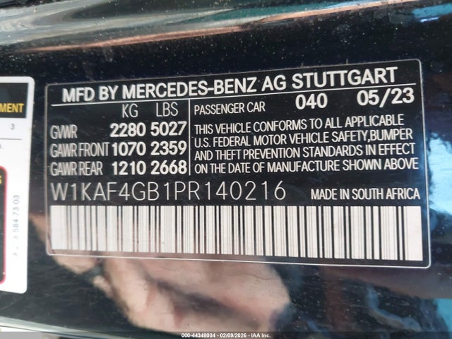 Aukcja sprzedaży 2023 Mercedes-benz C 300 Sedan, vin: W1KAF4GB1PR140216, numer aukcji: 44348004