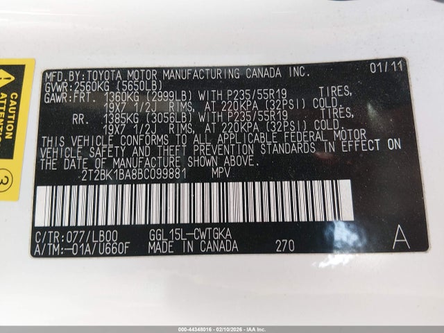 Aukcja sprzedaży 2011 Lexus Rx 350, vin: 2T2BK1BA8BC099881, numer aukcji: 44348016