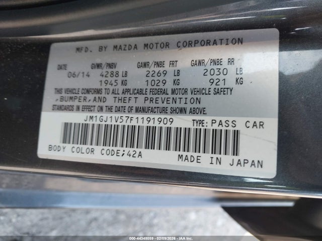 2015 Mazda Mazda6 I Touring მანქანა იყიდება აუქციონზე, vin: JM1GJ1V57F1191909, აუქციონის ნომერი: 44348059