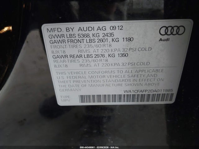 Продажа на аукционе авто 2013 Audi Q5 2.0t Premium, vin: WA1CFAFP2DA011985, номер лота: 44348061