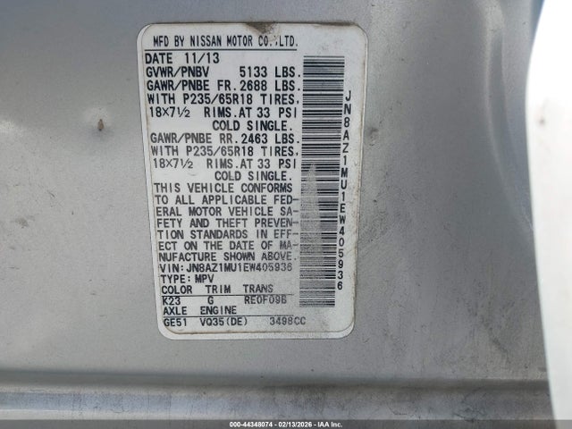 JN8AZ1MU1EW405936 Nissan MURANO SV