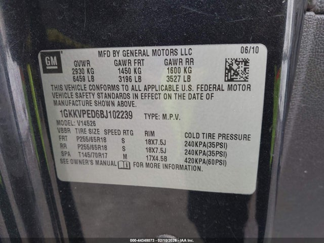 2011 Gmc Acadia Sle მანქანა იყიდება აუქციონზე, vin: 1GKKVPED6BJ102239, აუქციონის ნომერი: 44348073