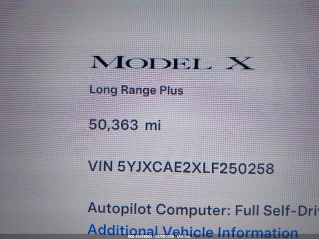 Aukcja sprzedaży 2020 Tesla Model X Long Range Dual Motor All-wheel Drive/long Range Plus Dual Motor All-wheel Drive, vin: 5YJXCAE2XLF250258, numer aukcji: 44348093