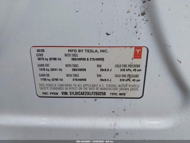 Aukcja sprzedaży 2020 Tesla Model X Long Range Dual Motor All-wheel Drive/long Range Plus Dual Motor All-wheel Drive, vin: 5YJXCAE2XLF250258, numer aukcji: 44348093