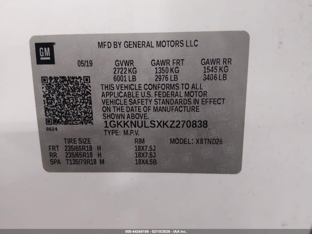 1GKKNULSXKZ270838 GMC Acadia Slt-1