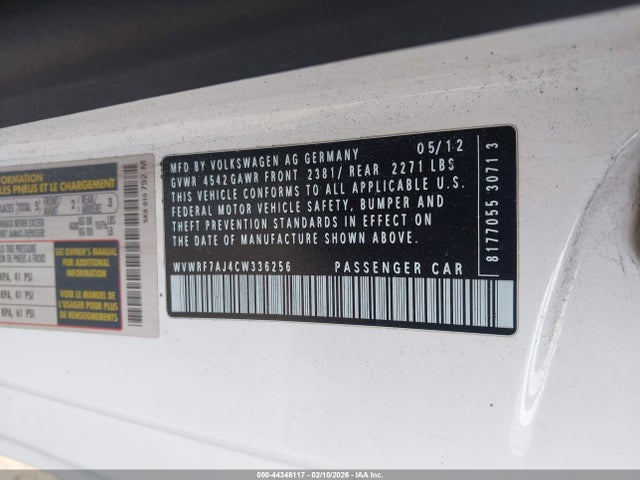 Aukcja sprzedaży 2012 Volkswagen Golf R 2-door, vin: WVWRF7AJ4CW336256, numer aukcji: 44348117