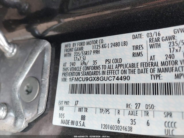Продажа на аукционе авто 2016 Ford Escape Se, vin: 1FMCU9GX8GUC74490, номер лота: 44348179