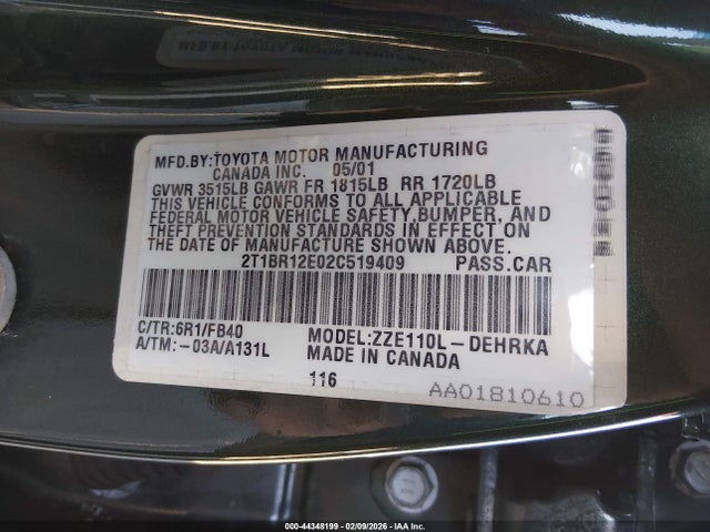 2002 TOYOTA COROLLA 2T1BR12E02C519409 Photo 8