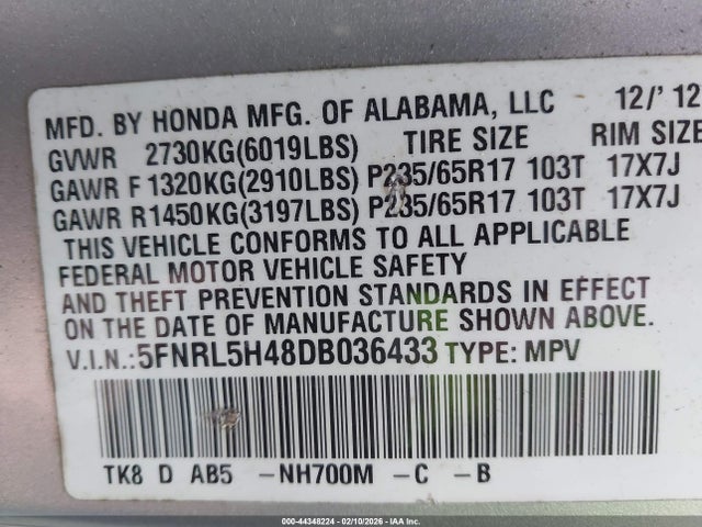 2013 HONDA ODYSSEY 5FNRL5H48DB036433 Photo 8