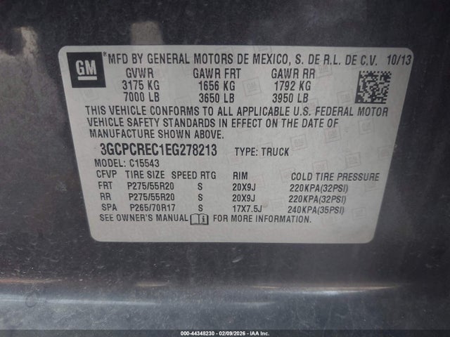3GCPCREC1EG278213 Chevrolet Silverado 1500 1lt
