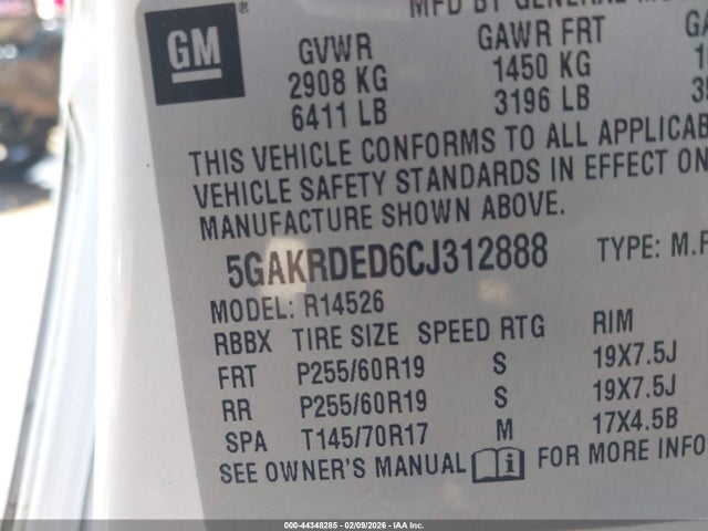 Aukcja sprzedaży 2012 Buick Enclave Premium, vin: 5GAKRDED6CJ312888, numer aukcji: 44348285