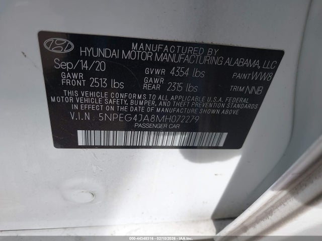 Aukcja sprzedaży 2021 Hyundai Sonata Se, vin: 5NPEG4JA8MH072279, numer aukcji: 44348316