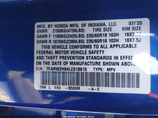 Honda Cr-v Awd Ex-l 2020 7FARW2H84LE018815 Image 9