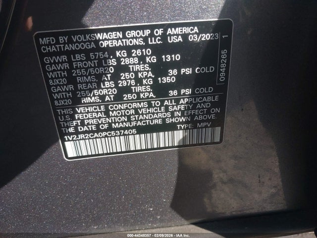 Aukcja sprzedaży 2023 Volkswagen Atlas 3.6l V6 Se W/technology, vin: 1V2JR2CA0PC537405, numer aukcji: 44348357