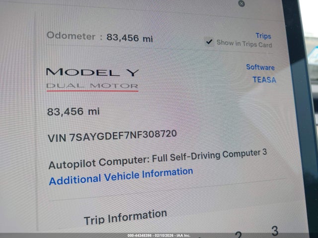Продажа на аукционе авто 2022 Tesla Model Y Performance Dual Motor All-wheel Drive, vin: 7SAYGDEF7NF308720, номер лота: 44348398