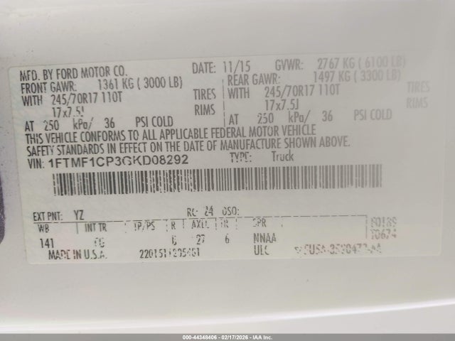 Ford F-150 Xl 2016 1FTMF1CP3GKD08292 Image 9