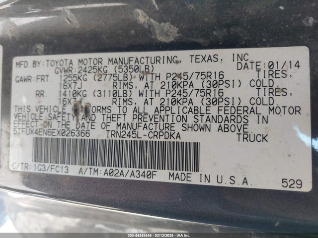 44348446 :رقم المزاد ، 5TFUX4EN6EX026366 vin ، 2014 Toyota Tacoma مزاد بيع