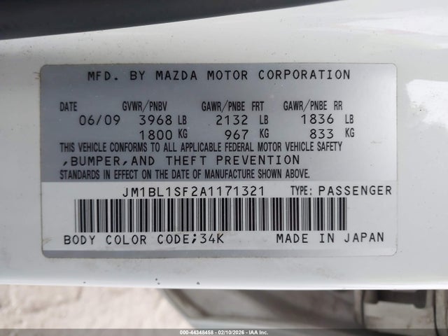 Aukcja sprzedaży 2010 Mazda Mazda3 I Sport, vin: JM1BL1SF2A1171321, numer aukcji: 44348458
