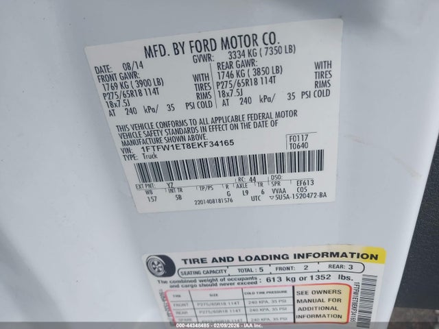 Ford F-150 Fx4 2014 1FTFW1ET8EKF34165 Image 9
