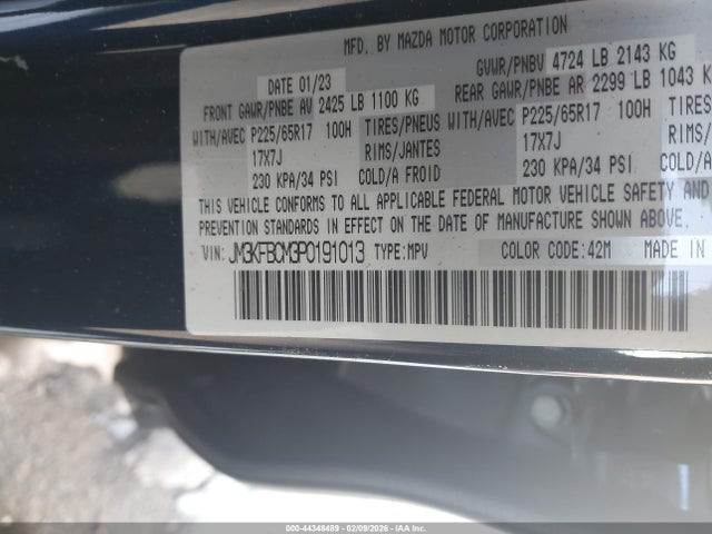 44348489 :رقم المزاد ، JM3KFBCM3P0191013 vin ، 2023 Mazda Cx-5 2.5 S Preferred مزاد بيع