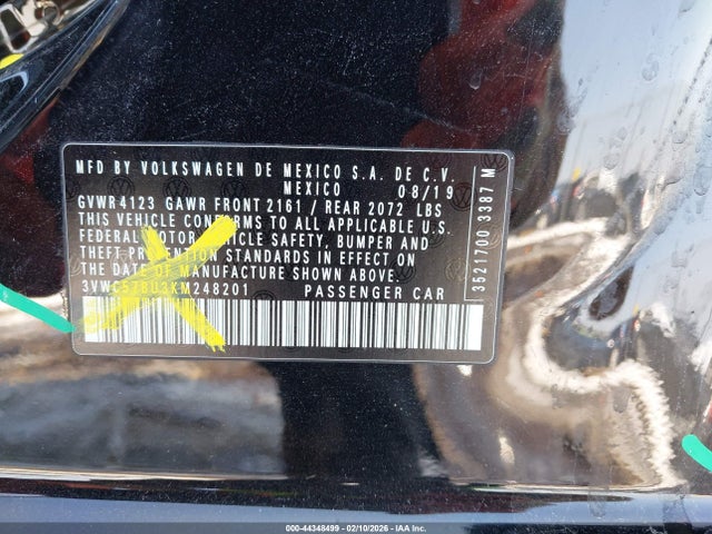 44348499 :رقم المزاد ، 3VWC57BU3KM248201 vin ، 2019 Volkswagen Jetta مزاد بيع