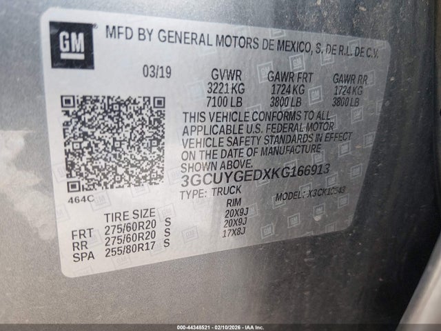 2019 Chevrolet Silverado 1500 Ltz მანქანა იყიდება აუქციონზე, vin: 3GCUYGEDXKG166913, აუქციონის ნომერი: 44348521