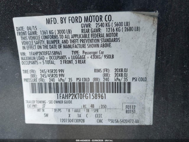 Ford TAURUS SHO 2015 1FAHP2KT0FG158961 Image 9