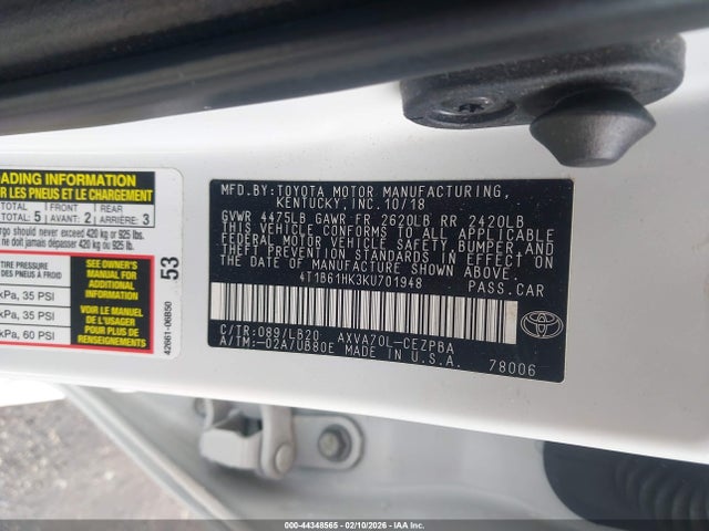 2019 Toyota Camry Xse მანქანა იყიდება აუქციონზე, vin: 4T1B61HK3KU701948, აუქციონის ნომერი: 44348565