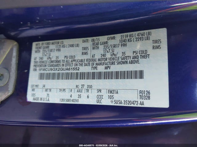 2016 FORD ESCAPE 1FMCU9GX2GUA61552 Photo 8