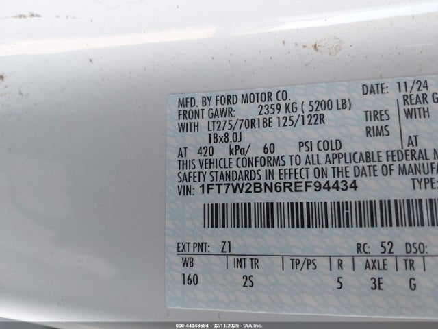 Продажа на аукционе авто 2024 Ford F-250 Xlt, vin: 1FT7W2BN6REF94434, номер лота: 44348594