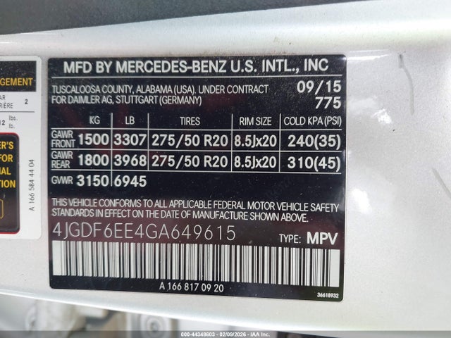 Продаж на аукціоні авто 2016 Mercedes-benz Gl 450 4matic, vin: 4JGDF6EE4GA649615, номер лоту: 44348603