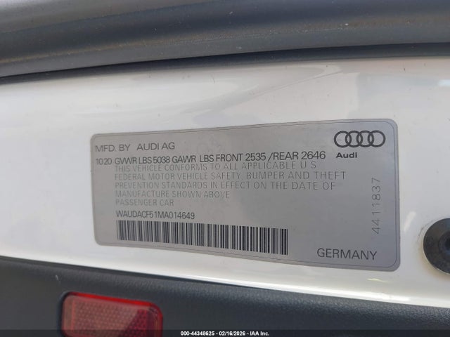 Aukcja sprzedaży 2021 Audi A5 Sportback Premium 45 Tfsi Quattro S Tronic, vin: WAUDACF51MA014649, numer aukcji: 44348625
