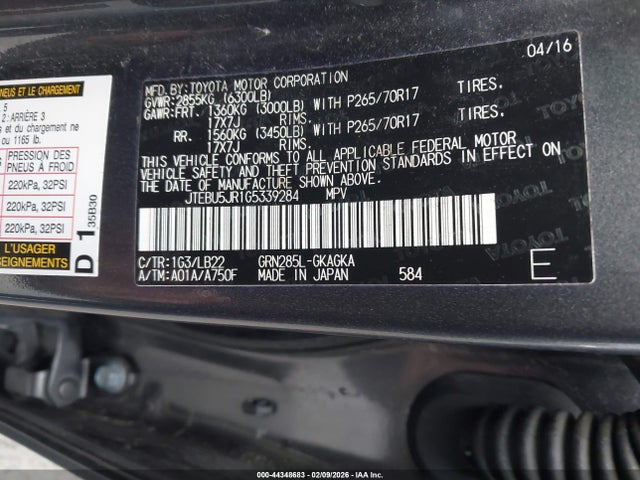 JTEBU5JR1G5339284 Toyota 4runner Sr5 Premium