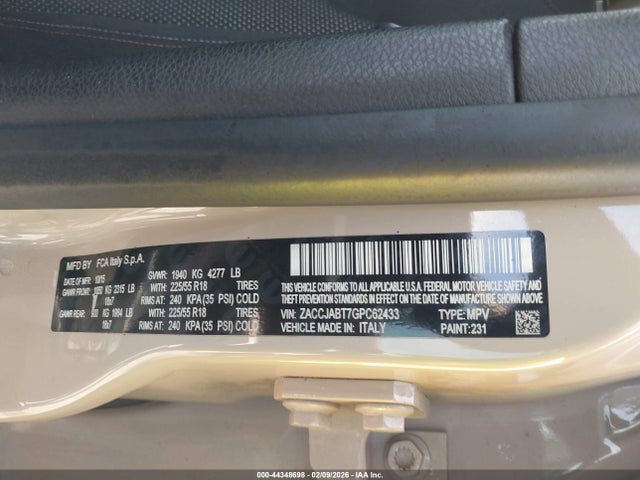 Продажа на аукционе авто 2016 Jeep Renegade 75th Anniversary, vin: ZACCJABT7GPC62433, номер лота: 44348698