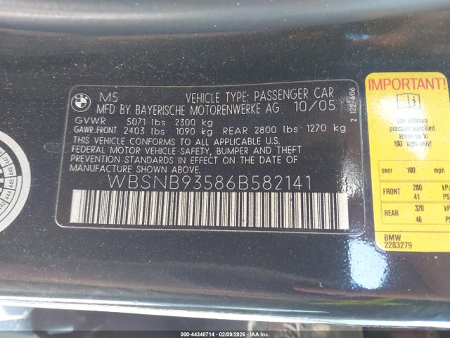 2006 BMW M5 WBSNB93586B582141 Photo 8