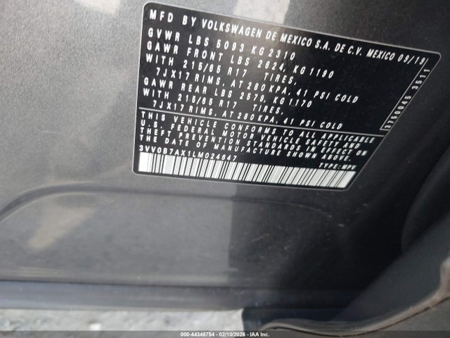 Aukcja sprzedaży 2020 Volkswagen Tiguan 2.0t S, vin: 3VV0B7AX1LM024647, numer aukcji: 44348754