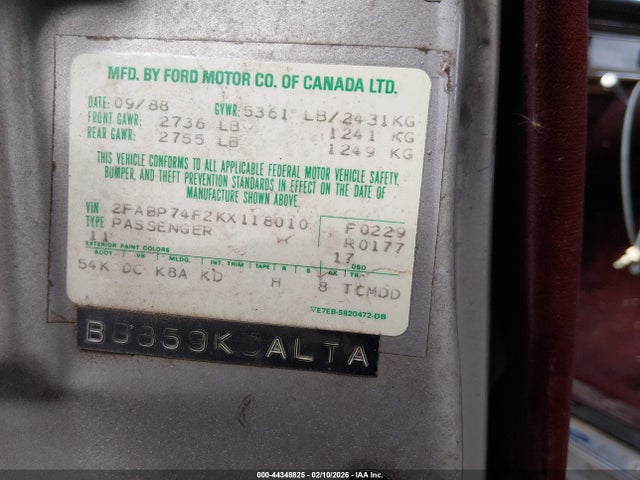 1989 FORD CROWN VICTORIA 2FABP74F2KX118010 Photo 8