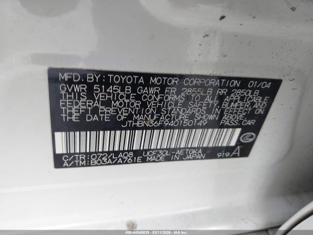 2004 LEXUS LS 430 JTHBN36F940150149 Photo 8