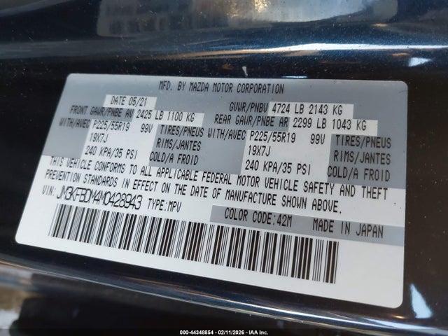 44348854 :رقم المزاد ، JM3KFBDM4M0428943 vin ، 2021 Mazda Cx-5 Grand Touring مزاد بيع