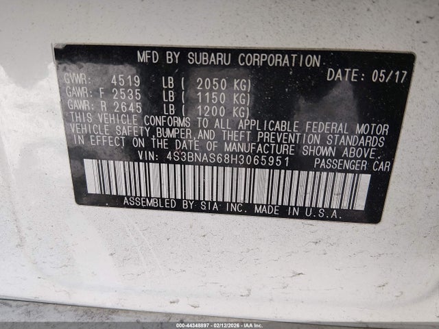 44348897 :رقم المزاد ، 4S3BNAS68H3065951 vin ، 2017 Subaru Legacy 2.5i Sport مزاد بيع