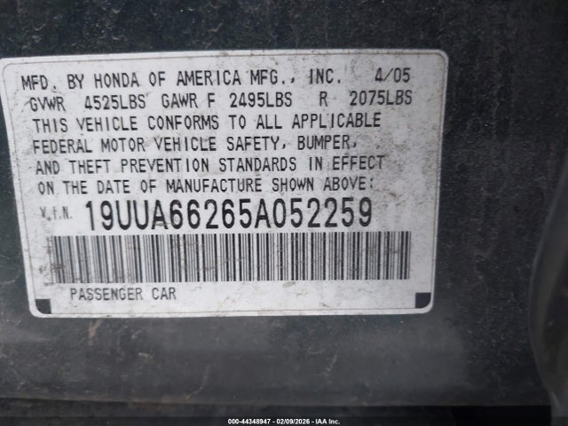 44348947 :رقم المزاد ، 19UUA66265A052259 vin ، 2005 Acura Tl مزاد بيع
