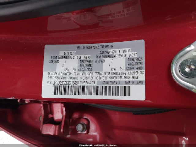Aukcja sprzedaży 2016 Mazda Cx-3 Touring, vin: JM1DKBC73G0118487, numer aukcji: 44348971
