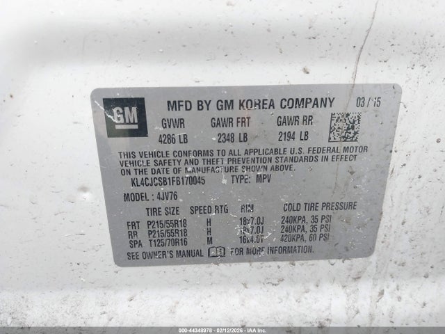 Aukcja sprzedaży 2015 Buick Encore Leather, vin: KL4CJCSB1FB170045, numer aukcji: 44348978