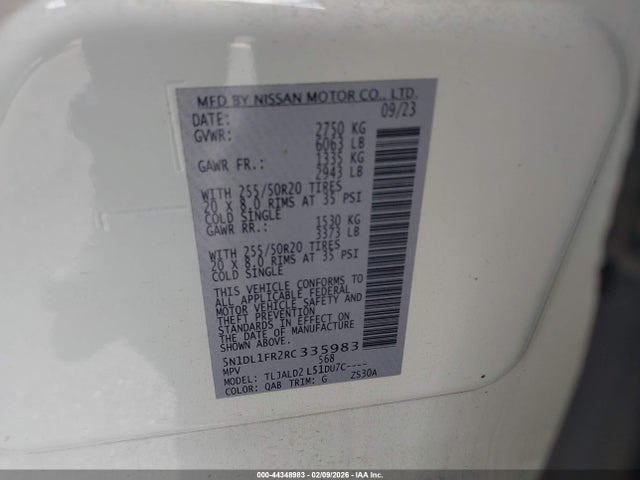 Продаж на аукціоні авто 2024 Infiniti Qx60 Luxe, vin: 5N1DL1FR2RC335983, номер лоту: 44348983