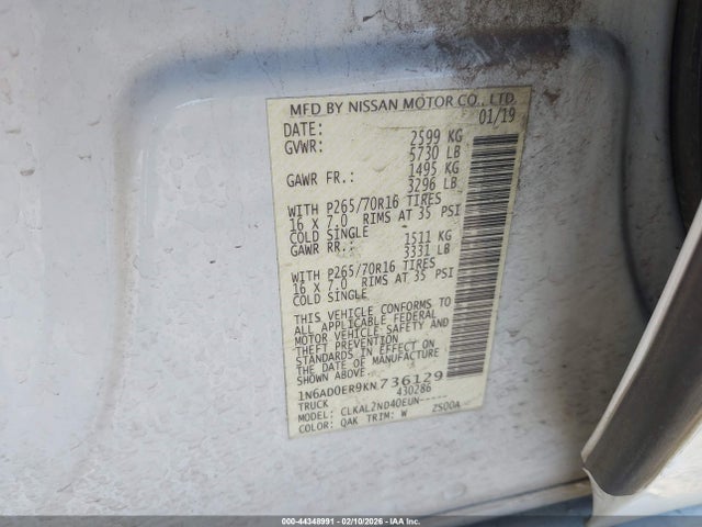 1N6AD0ER9KN736129 Nissan Frontier Sv