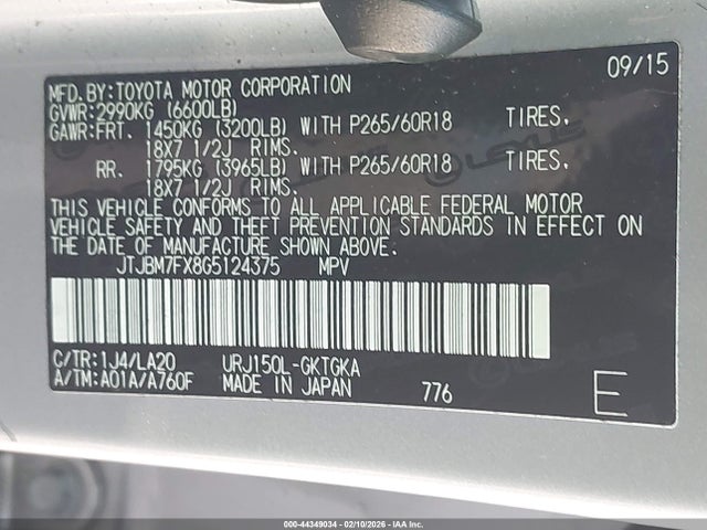 Aukcja sprzedaży 2016 Lexus Gx 460, vin: JTJBM7FX8G5124375, numer aukcji: 44349034