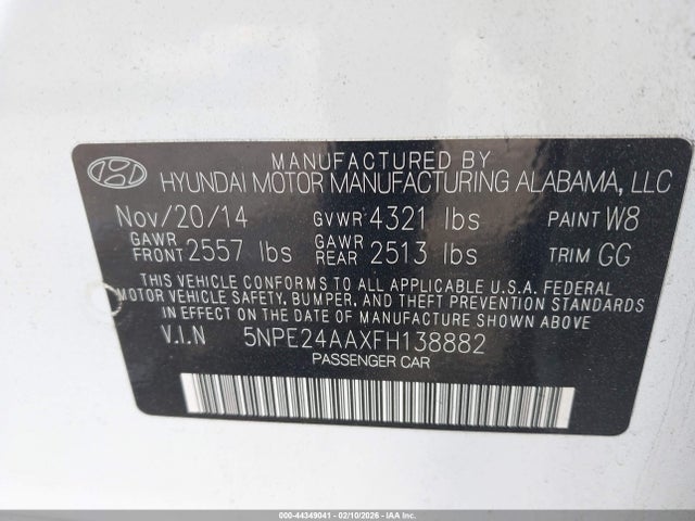 5NPE24AAXFH138882 Hyundai SONATA ECO