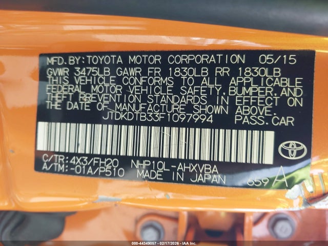 Продажа на аукционе авто 2015 Toyota Prius C One, vin: JTDKDTB33F1097994, номер лота: 44349057