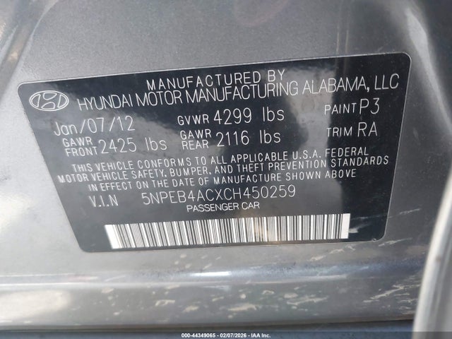 2012 HYUNDAI SONATA 5NPEB4ACXCH450259 Photo 8